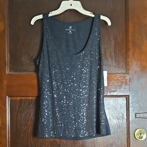 NWT NY & Co. Black Sequin Fitted Sleeveless Tank Top - Size L